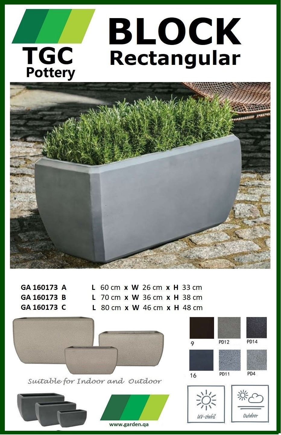 TGC Fibre clay Block Rectangular Planter - THE GARDEN CENTRE