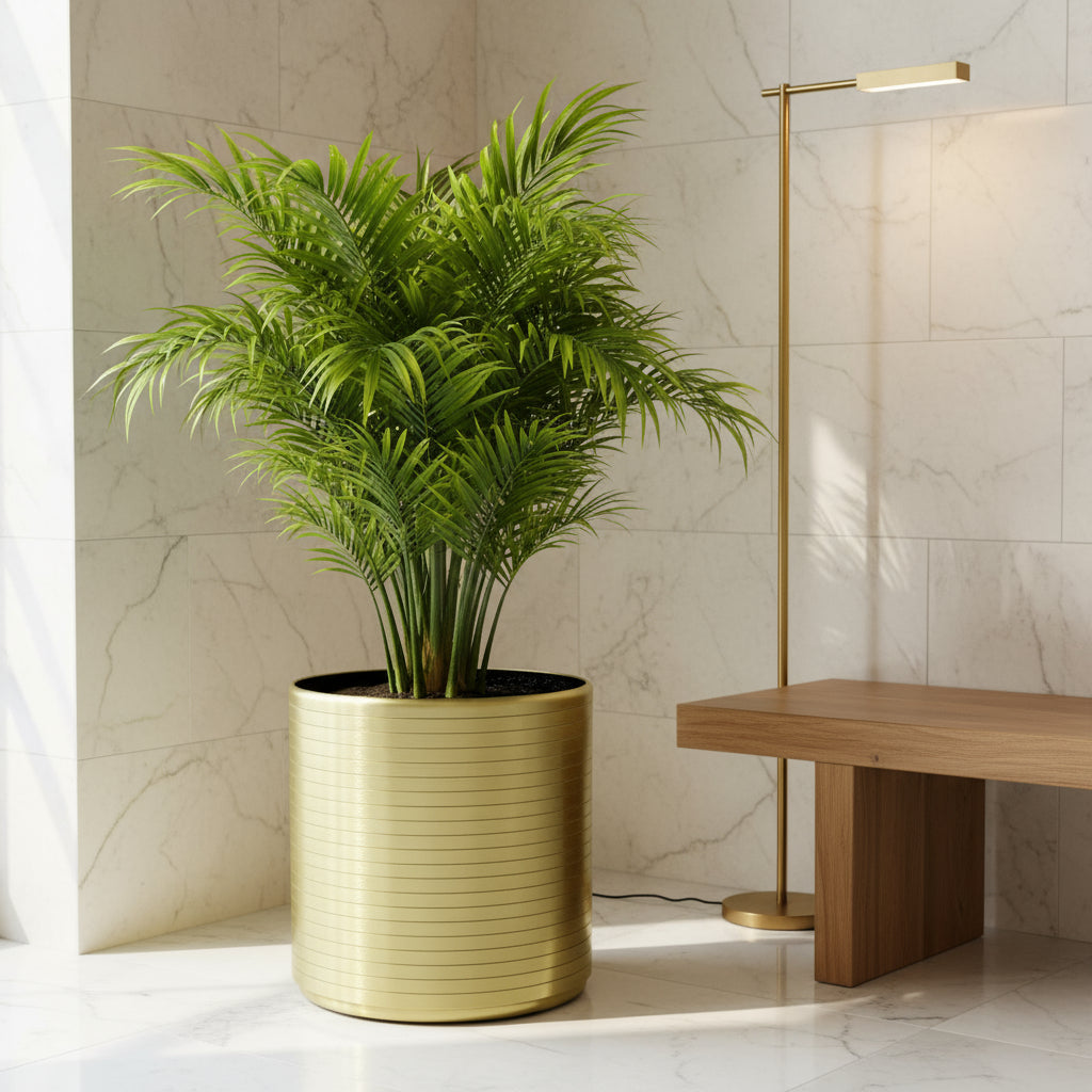 Aluminum Ribbed Planter - Full Gold - THE GARDEN CENTRE