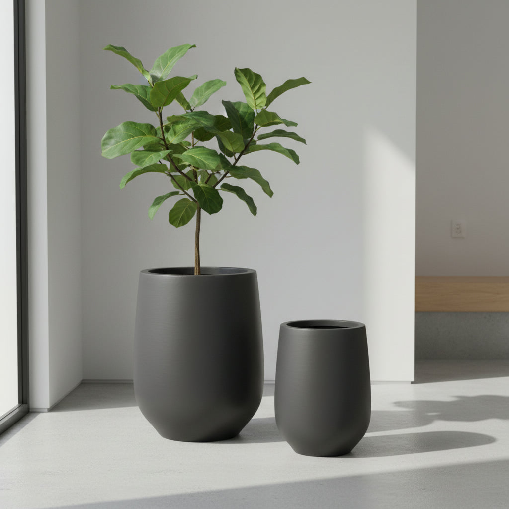 Lanark Tall Planter - Satin Black - THE GARDEN CENTRE