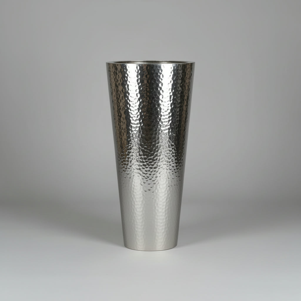 أصيص ألومنيوم مخروطي مطروق - فضي