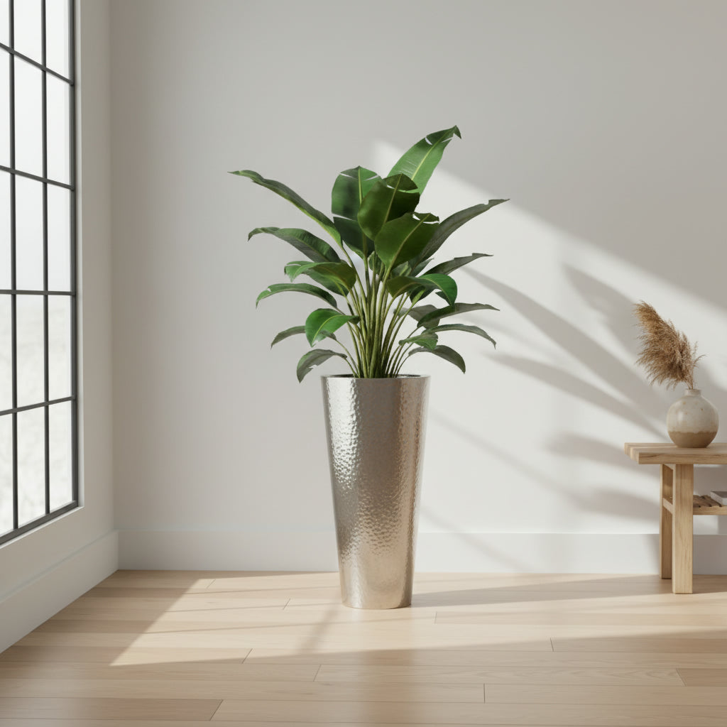 Aluminum Conica Hammered Planter -  Silver