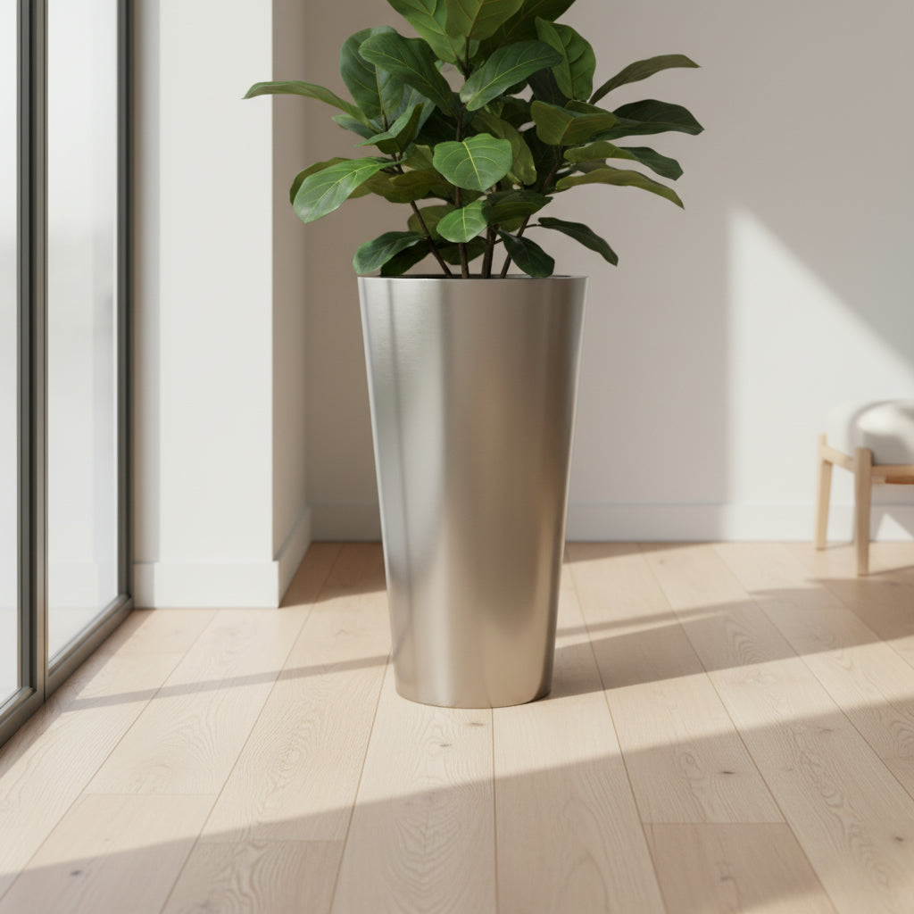 وعاء زراعة كلاسيكي من الفولاذ المقاوم للصدأ - لمسة نهائية من الساتان