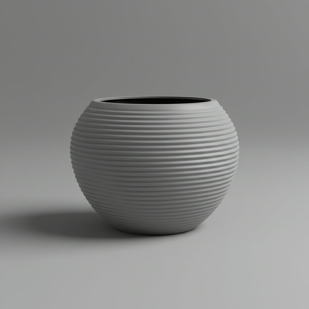 KAP Ribbed GLOBE Planter 40cm x 32cm -Grey