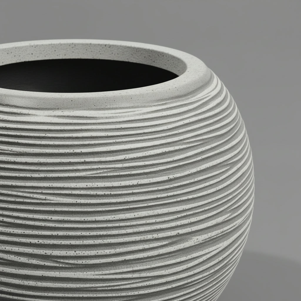 KAP Ribbed GLOBE Planter 40cm x 32cm -Grey