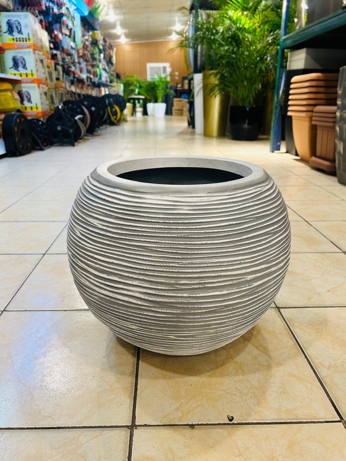 KAP Ribbed GLOBE Planter 40cm x 32cm -Grey