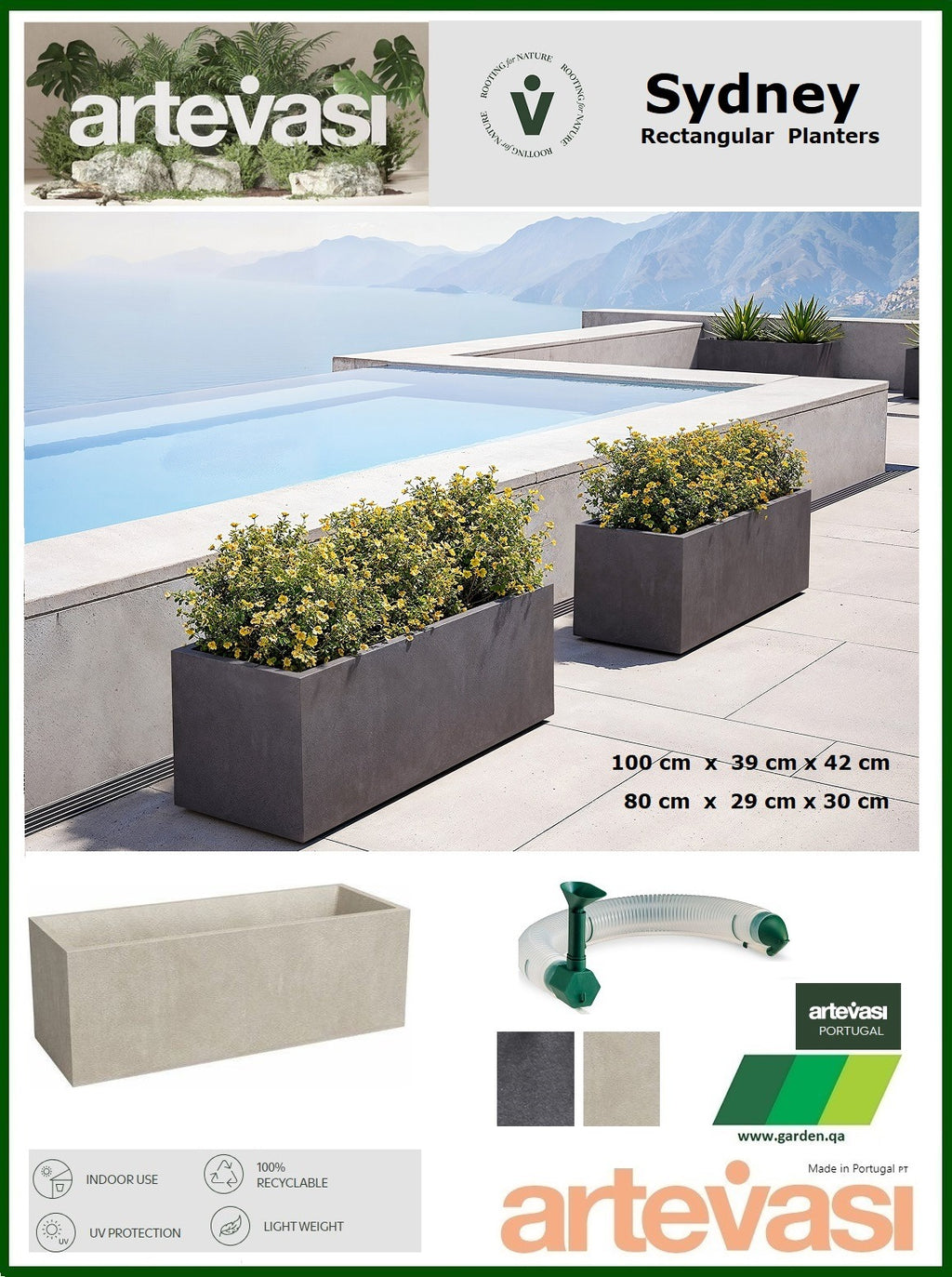 Artevasi Sydney Rectangular Planter Box - THE GARDEN CENTRE