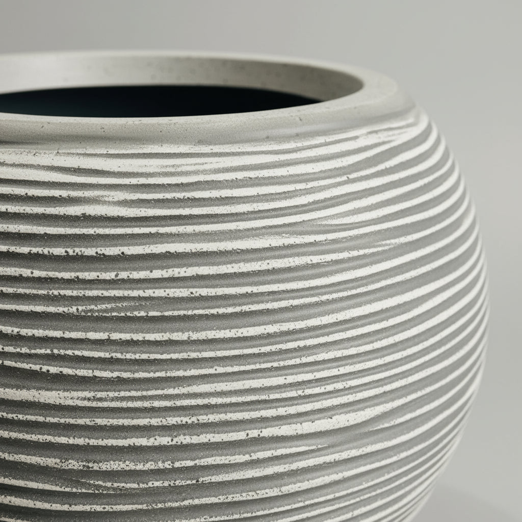 KAP Ribbed GLOBE Planter 40cm x 32cm -Grey - THE GARDEN CENTRE