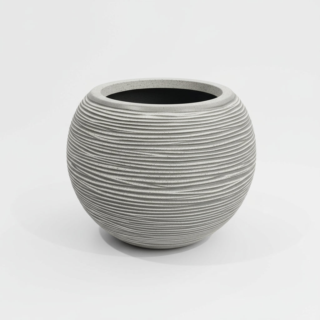 KAP Ribbed GLOBE Planter 40cm x 32cm -Grey - THE GARDEN CENTRE