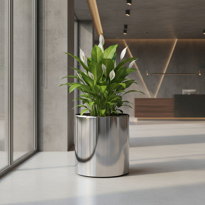 Aluminum Round Planter - Chrome Finish - THE GARDEN CENTRE